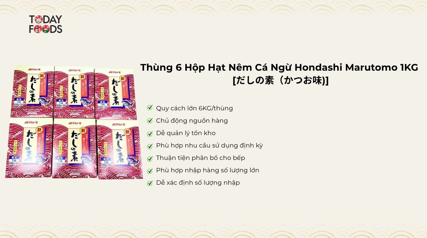 Thùng 6 Hộp Hạt Nêm Cá Ngừ Hondashi Marutomo 1KG 