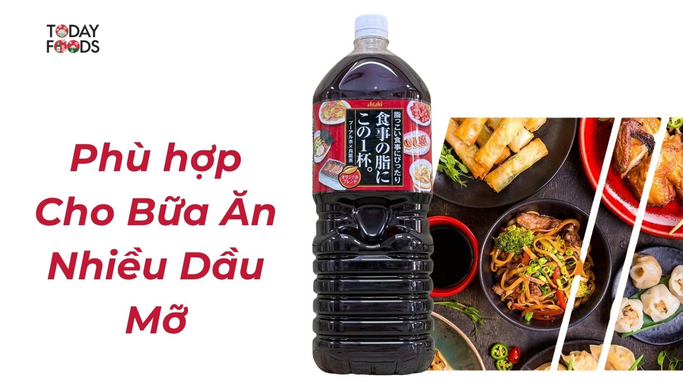 Trà Ô Long Puer Asahi 2L phù hợp cho bữa ăn nhiều dầu mỡ