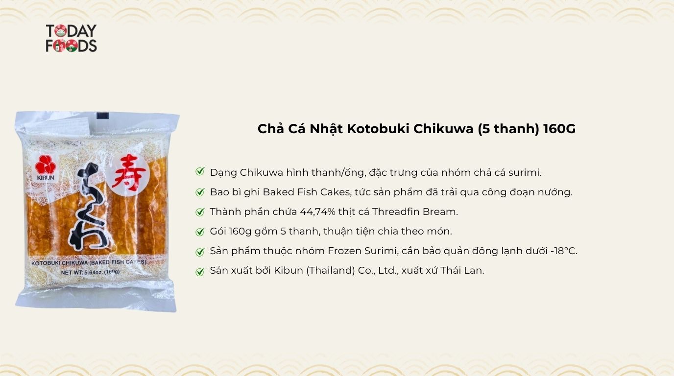 Ưu Điểm Chả Cá Nhật Kotobuki Chikuwa (5 thanh) 160G