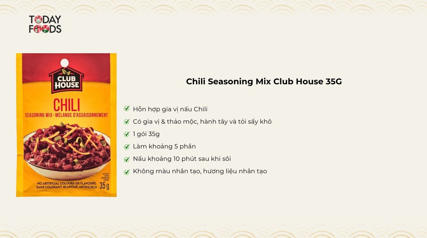 Ưu Điểm Chili Seasoning Mix Club House 35G