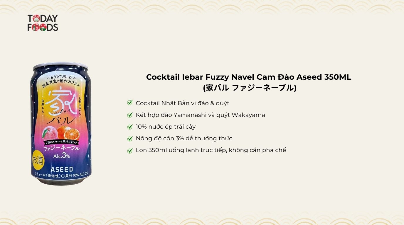 Ưu Điểm Cocktail Ie-Bar Fuzzy Navel Cam Đào Aseed 350ML