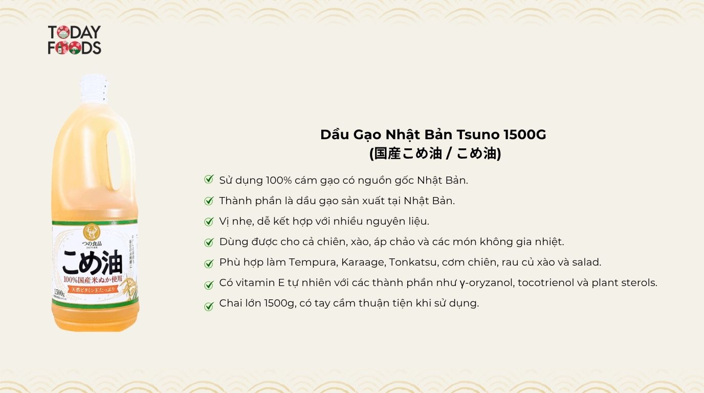 Ưu Điểm Dầu Gạo Nhật Bản Tsuno 1500G 