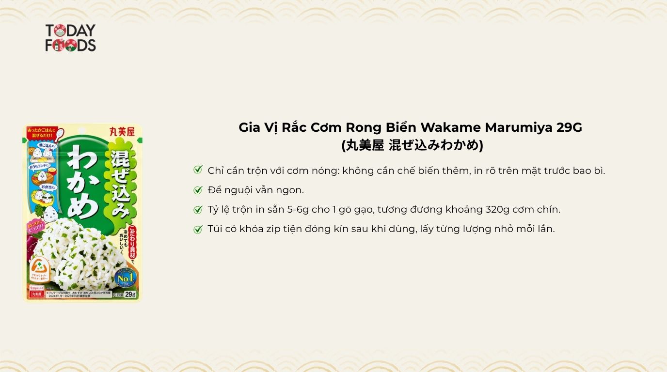 Ưu Điểm Gia Vị Rắc Cơm Rong Biển Wakame Marumiya 29G 