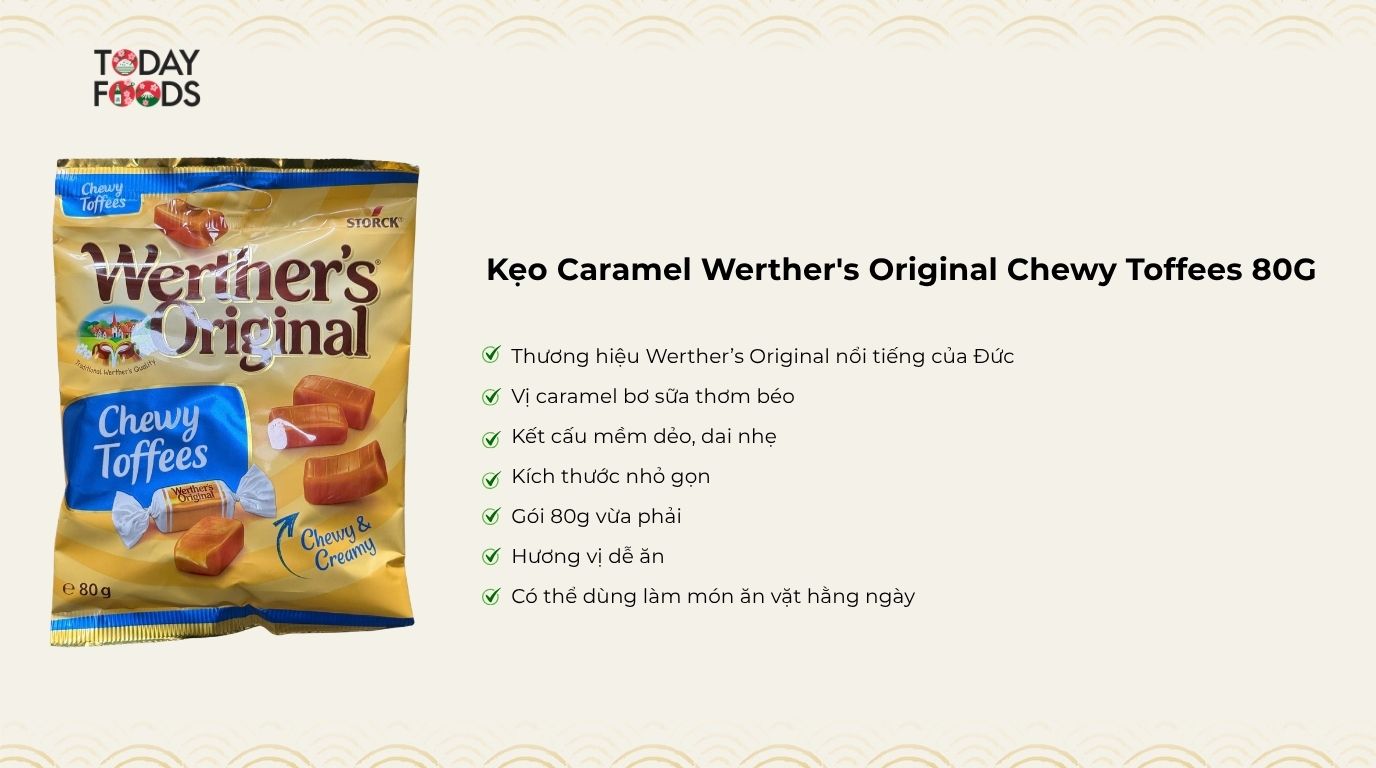 Ưu điểm Kẹo Caramel Werther's Original Chewy Toffees 80G