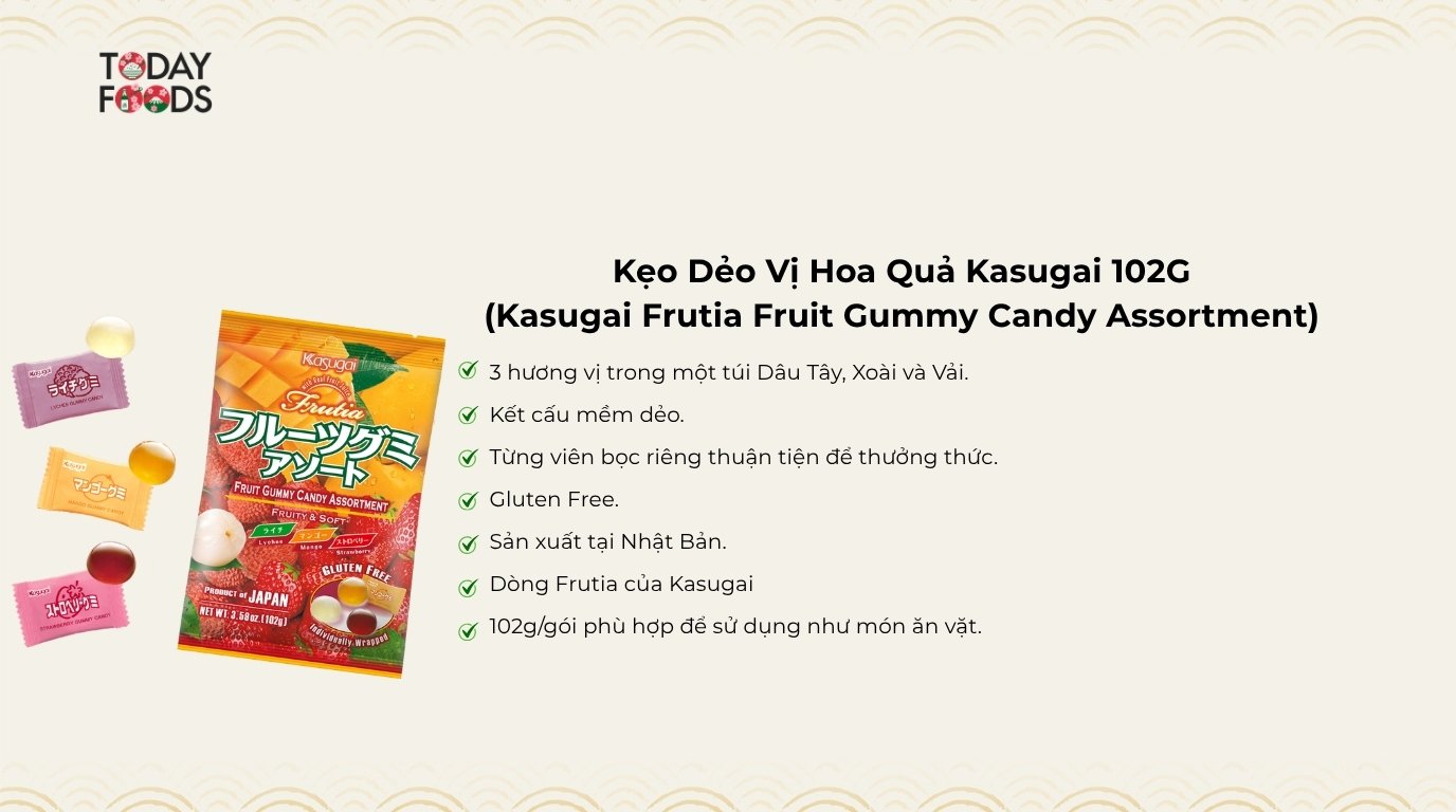 Ưu Điểm Kẹo Dẻo Vị Hoa Quả Kasugai 102G