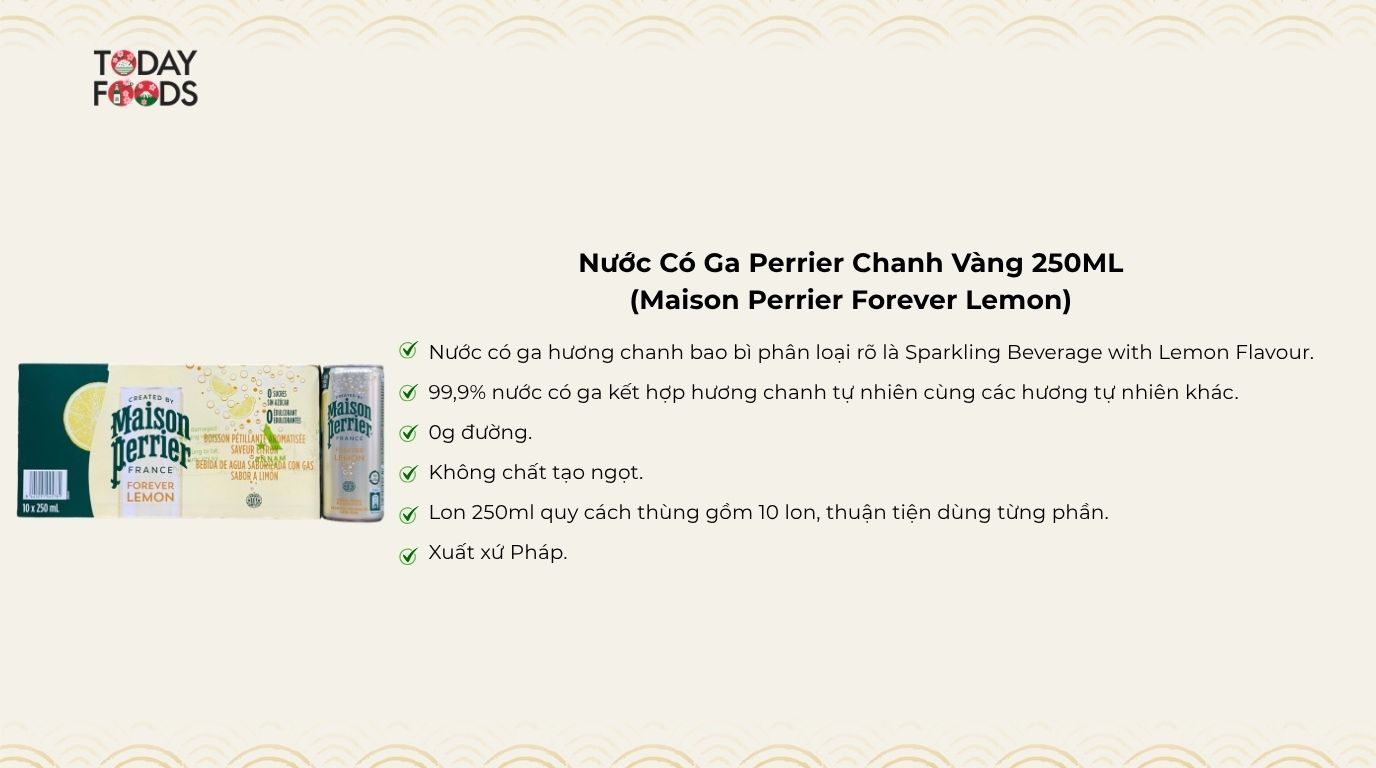 Ưu Điểm Nước Có Ga Perrier Chanh Vàng 250ML