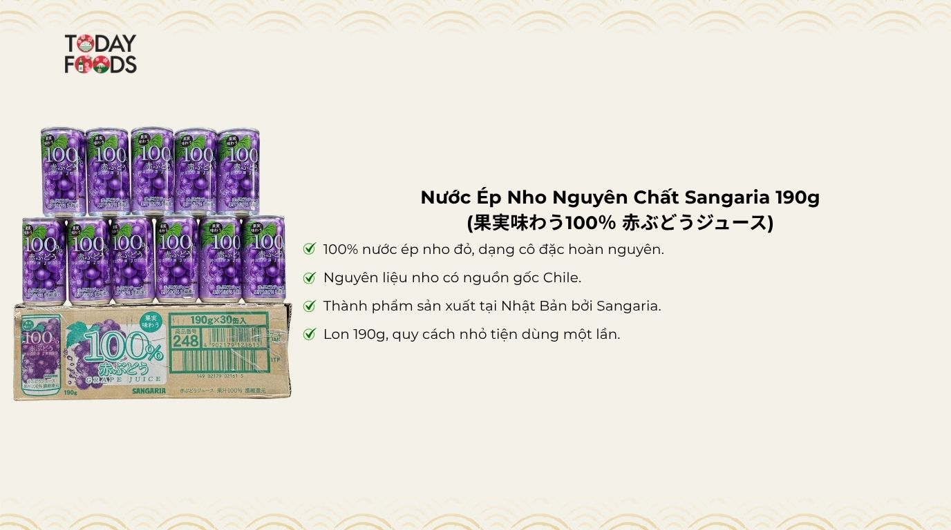 Ưu Điểm Nước Ép Nho Nguyên Chất Sangaria 190g