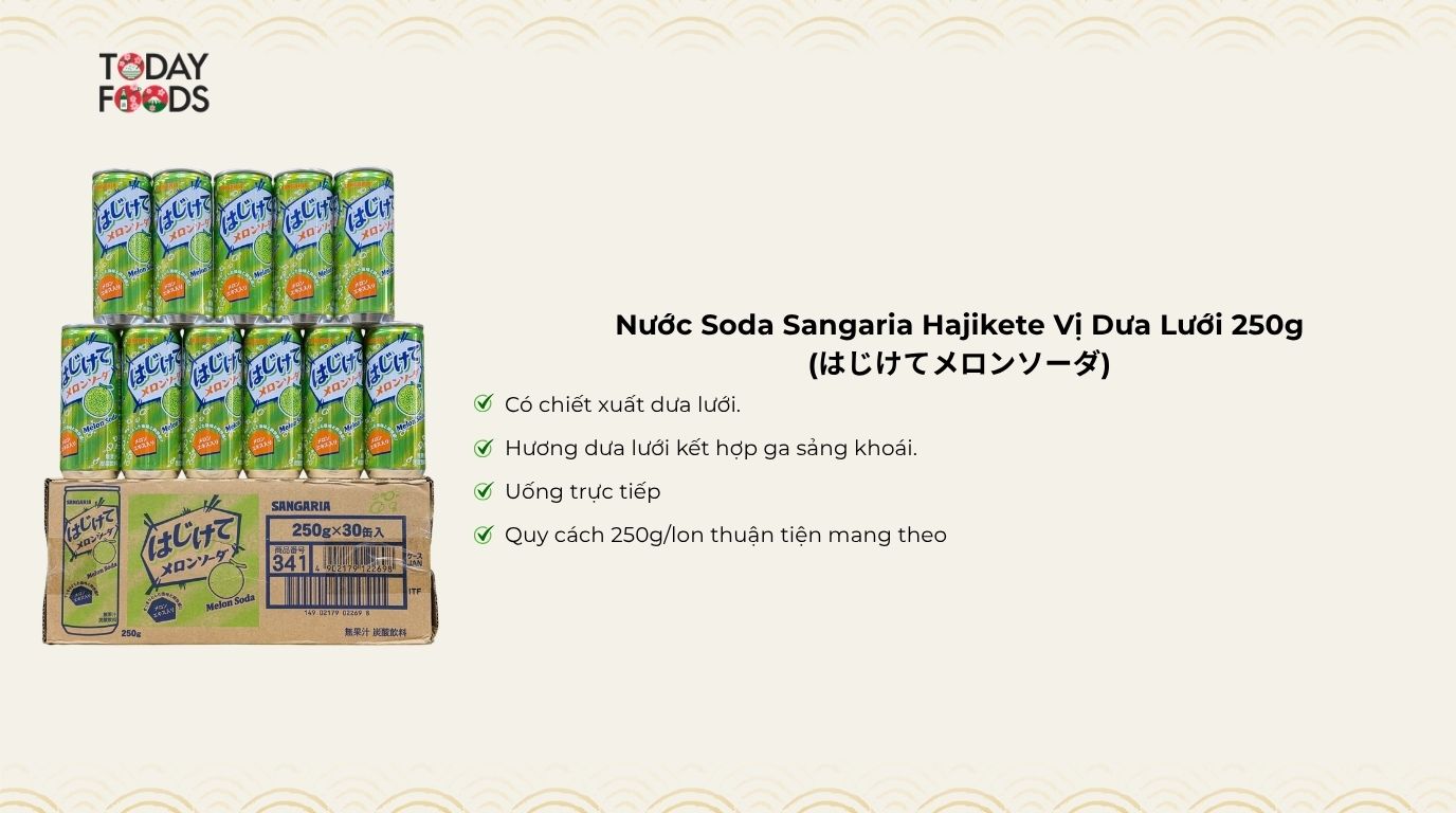Ưu Điểm Nước Soda Sangaria Hajikete Vị Dưa Lưới 250g