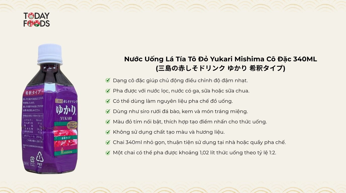 Ưu Điểm Nước Uống Lá Tía Tô Đỏ Yukari Mishima Cô Đặc 340ML