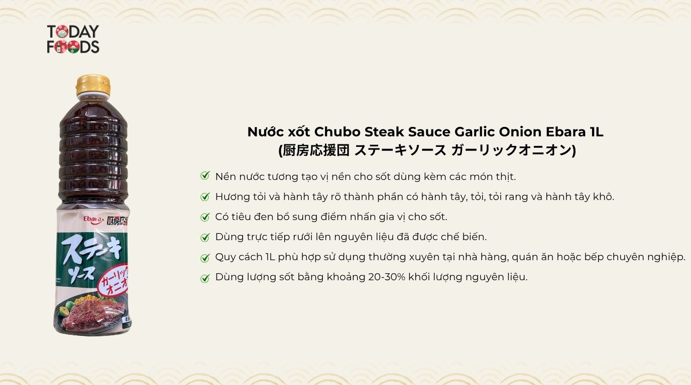 Ưu Điểm Nước xốt Chubo Steak Sauce Garlic Onion Ebara 1L