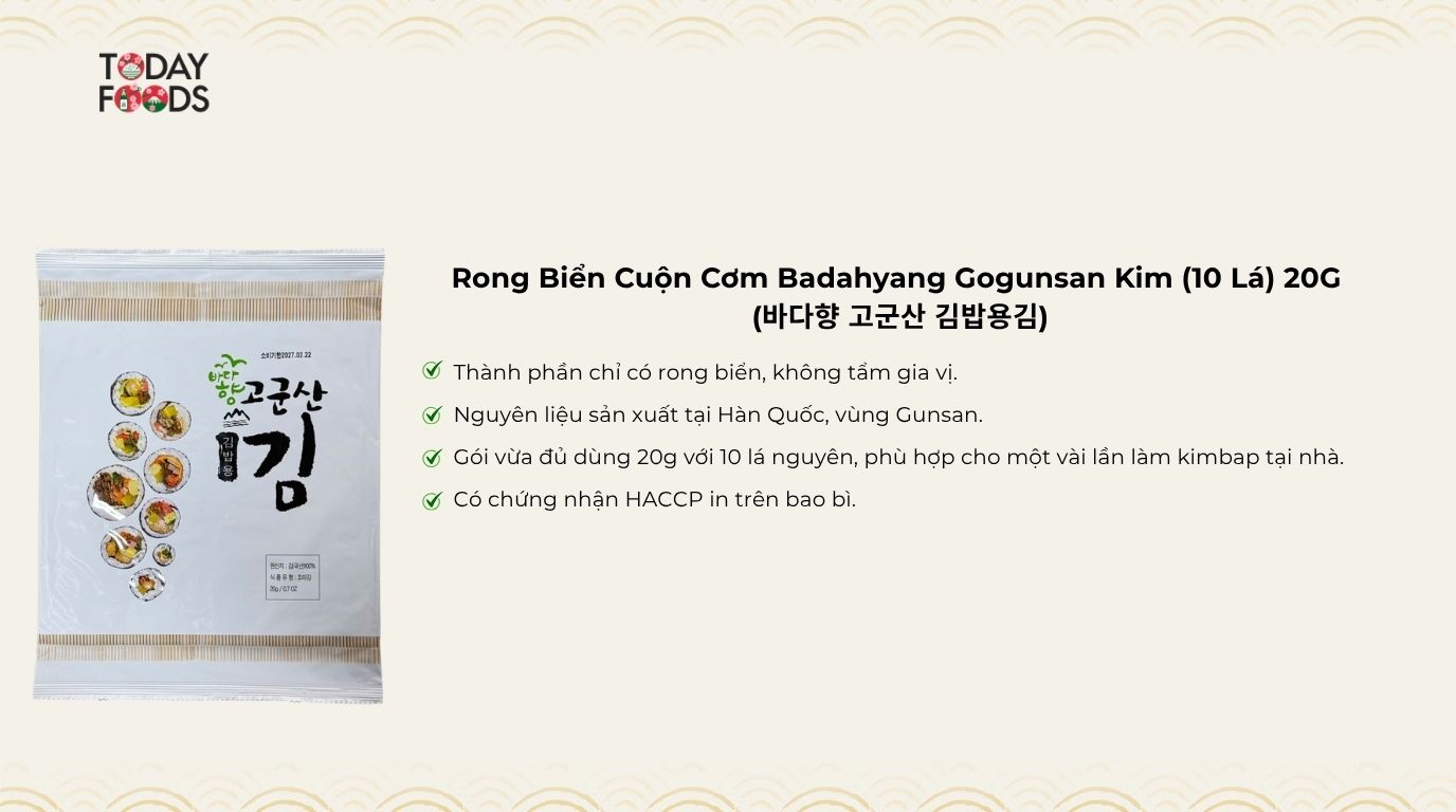 Ưu Điểm Rong Biển Cuộn Cơm Badahyang Gogunsan Kim (10 Lá) 20G 