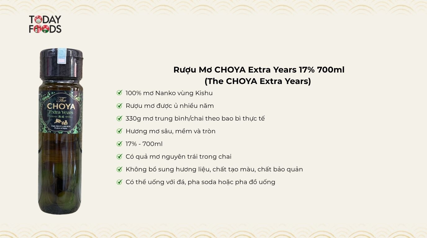 Ưu Điểm Rượu Mơ CHOYA Extra Years 17% 700ml