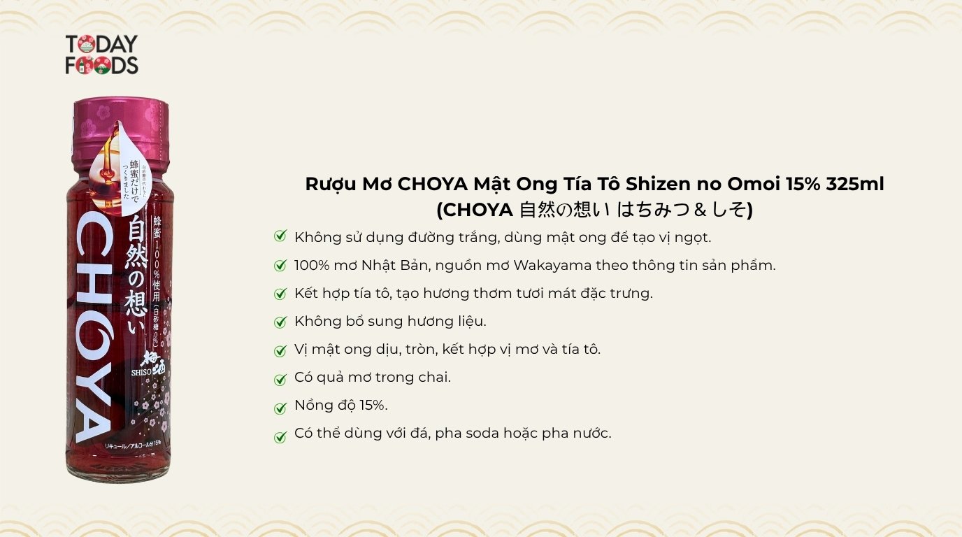 Ưu Điểm Rượu Mơ CHOYA Mật Ong Tía Tô Shizen no Omoi 15% 325ml
