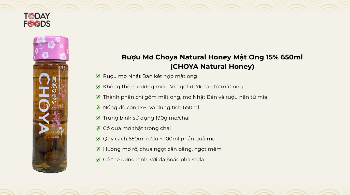 Ưu Điểm Rượu Mơ Choya Natural Honey Mật Ong 15% 650ml