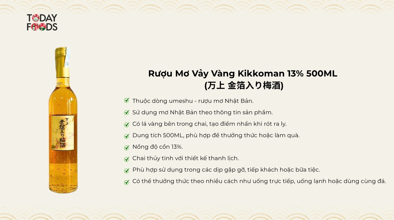 Ưu Điểm Rượu Mơ Vảy Vàng Kikkoman 13% 500ML 