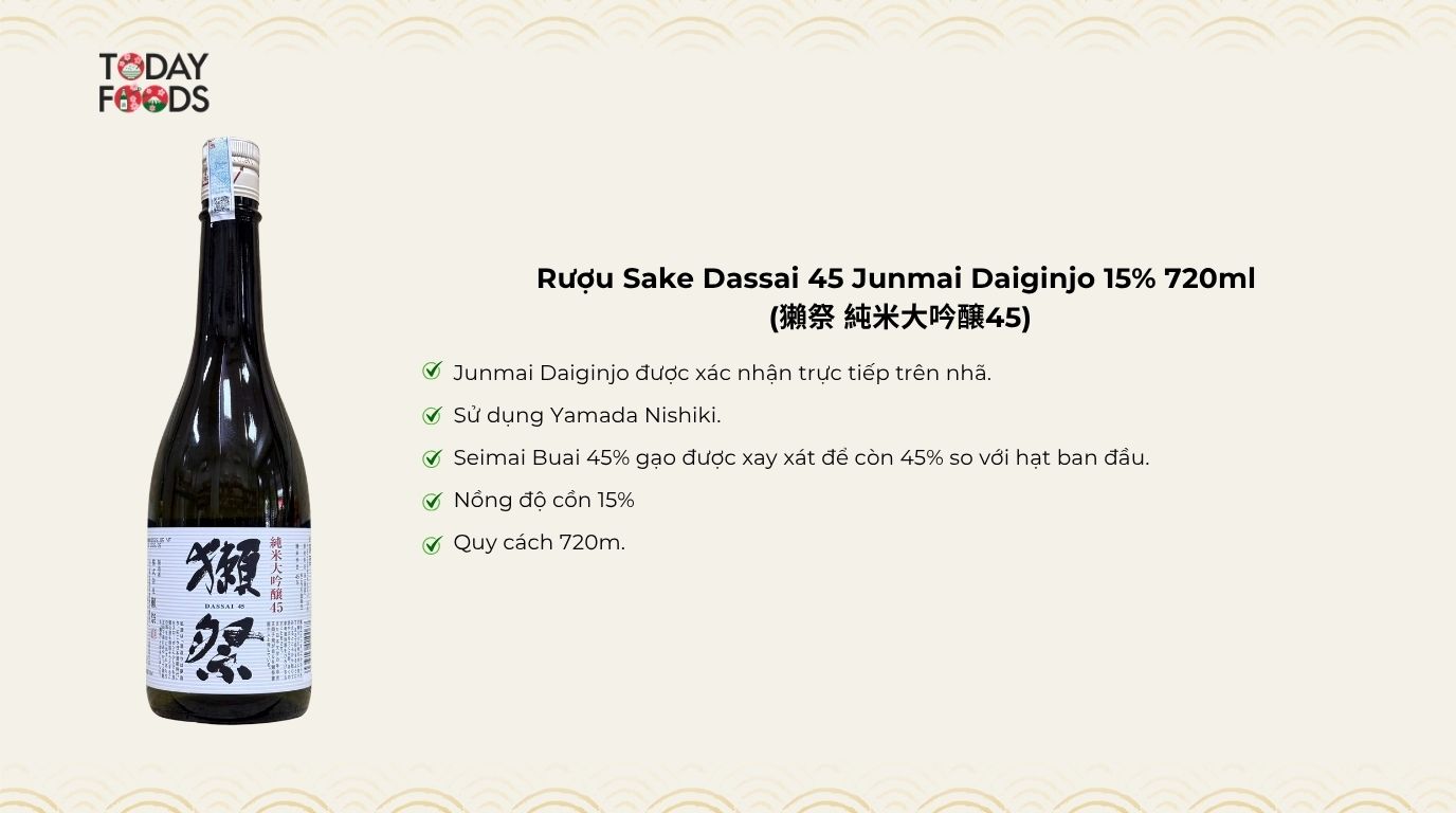 Ưu Điểm Rượu Sake Dassai 45 Junmai Daiginjo 15% 720ml 