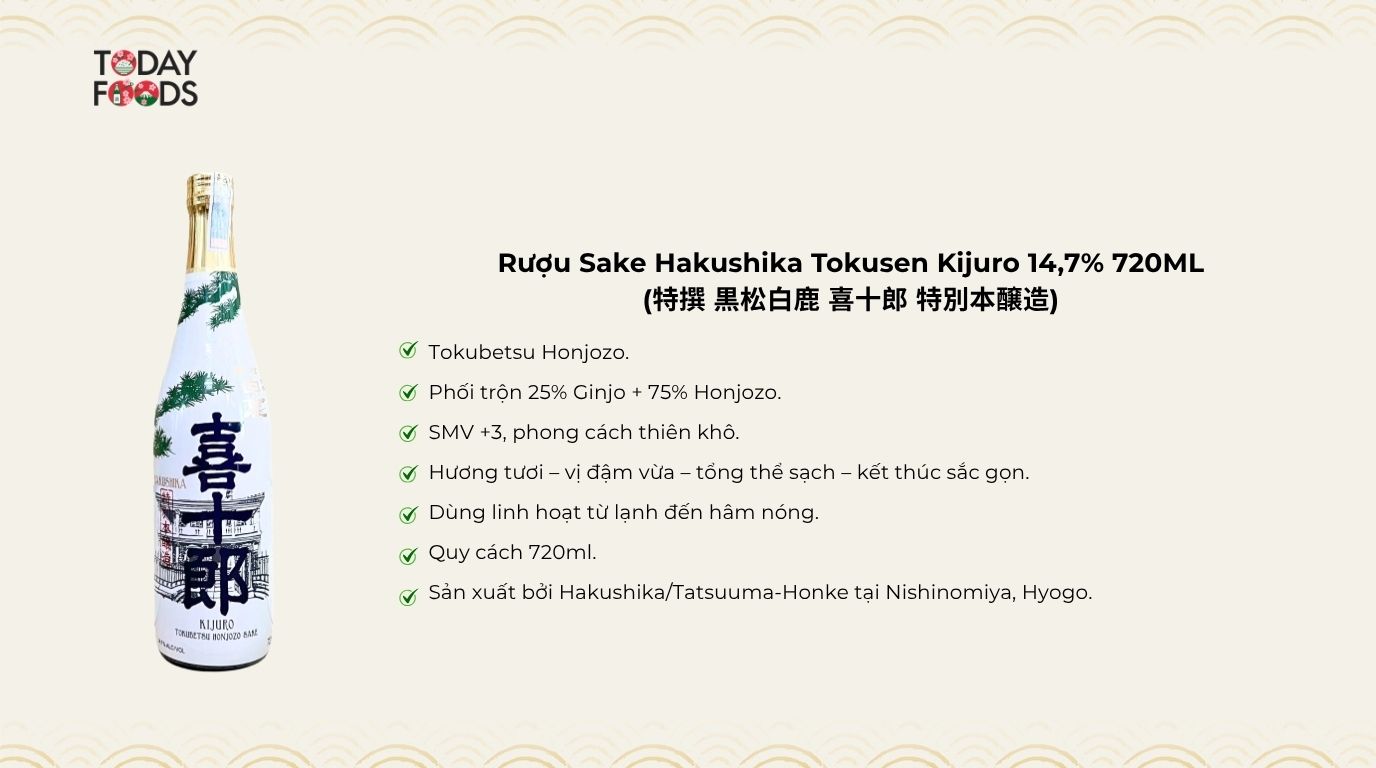 Ưu Điểm Rượu Sake Hakushika Tokusen Kijuro 14,7% 720ML