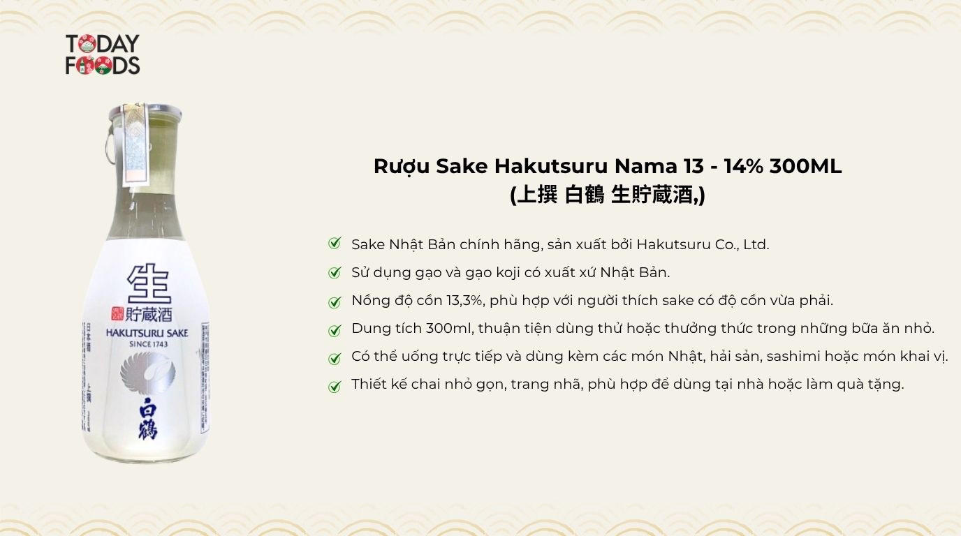 Ưu điểm Rượu Sake Hakutsuru Nama 13 - 14% 300ML
