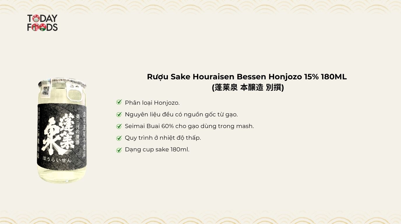 Ưu Điểm Rượu Sake Houraisen Bessen Honjozo 15% 180ML