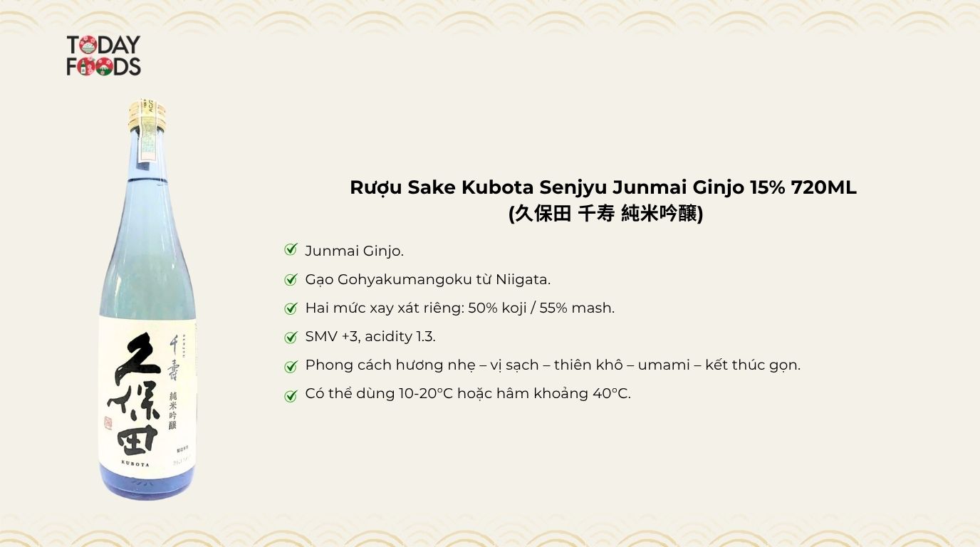Ưu Điểm Rượu Sake Kubota Senjyu Junmai Ginjo 15% 720ML