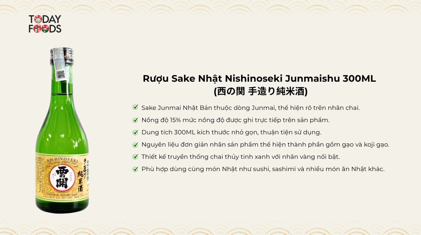 Ưu Điểm Rượu Sake Nhật Nishinoseki Junmaishu 300ML 