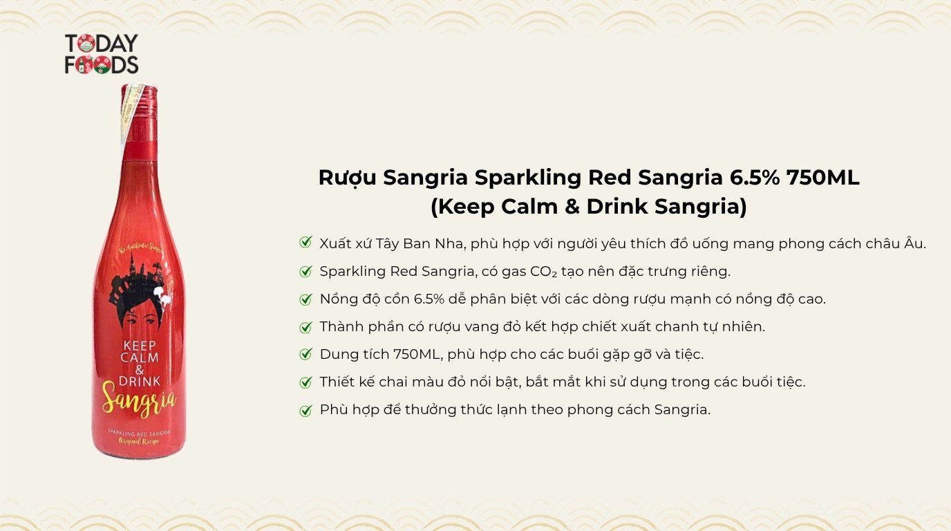 Ưu điểm Rượu Sangria Sparkling Red Sangria 6.5% 750ML
