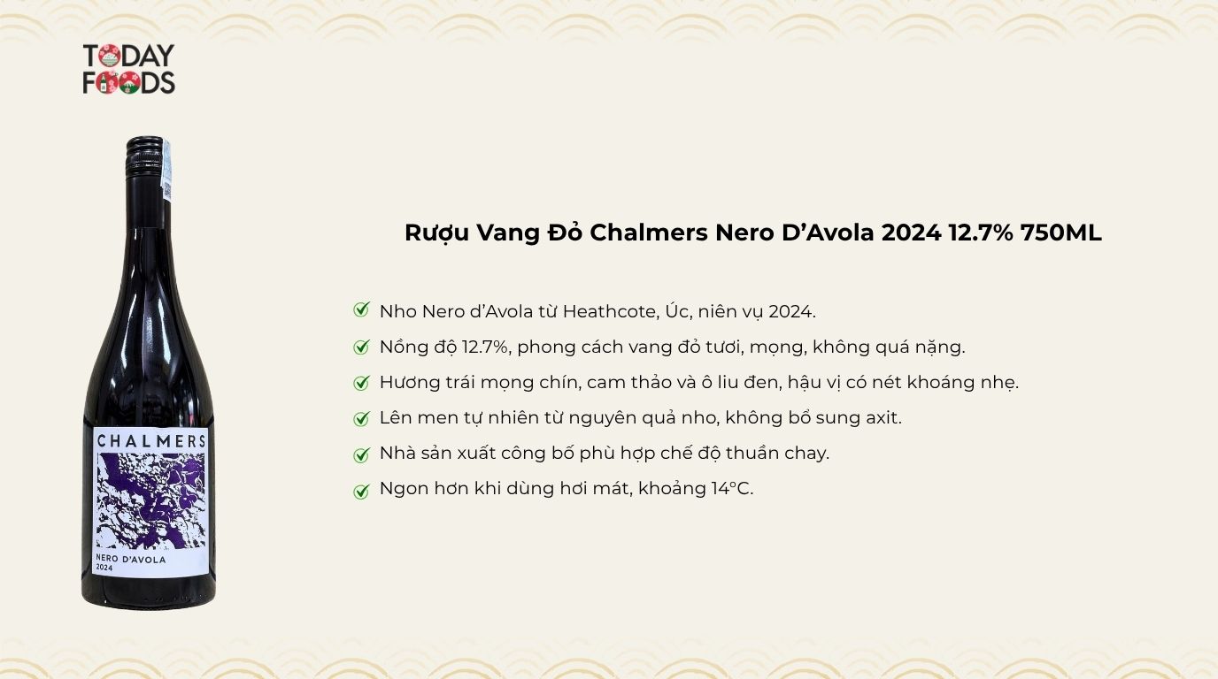 Ưu Điểm Rượu Vang Đỏ Chalmers Nero D’Avola 2024 12.7% 750ML