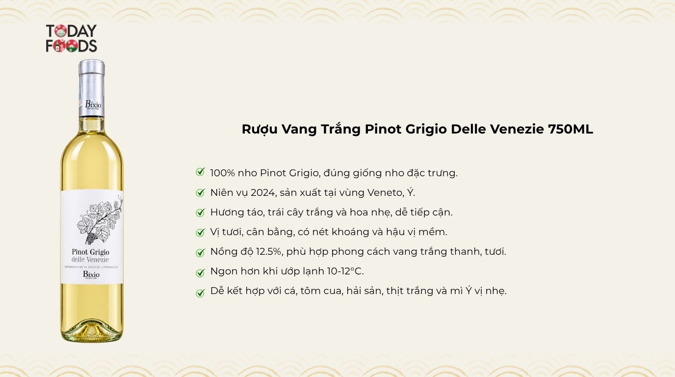 Ưu Điểm Rượu Vang Trắng Pinot Grigio Delle Venezie 750ML