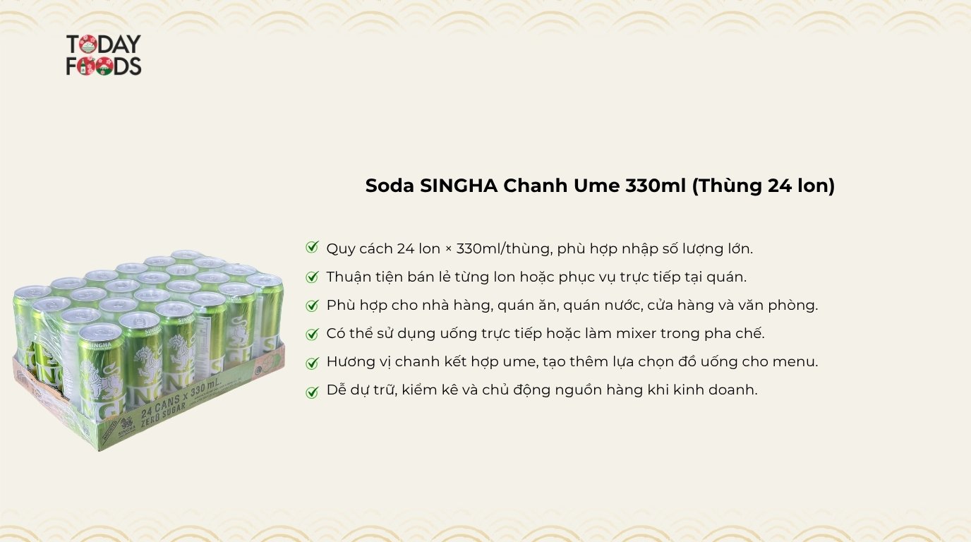 Ưu Điểm Soda SINGHA Chanh Ume 330ml (Thùng 24 lon)