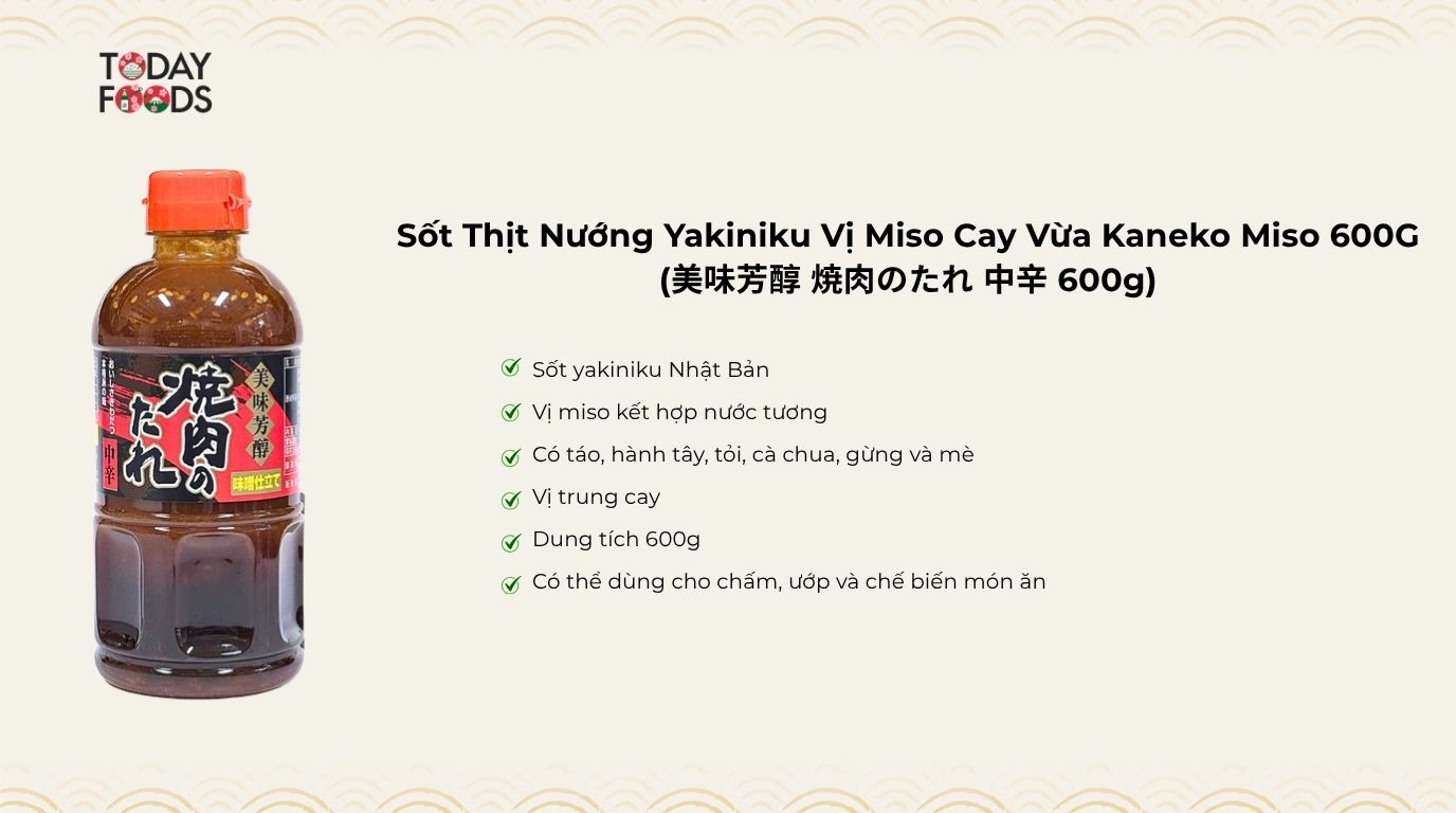 Ưu điểm Sốt Thịt Nướng Yakiniku Vị Miso Cay Vừa Kaneko Miso 600G