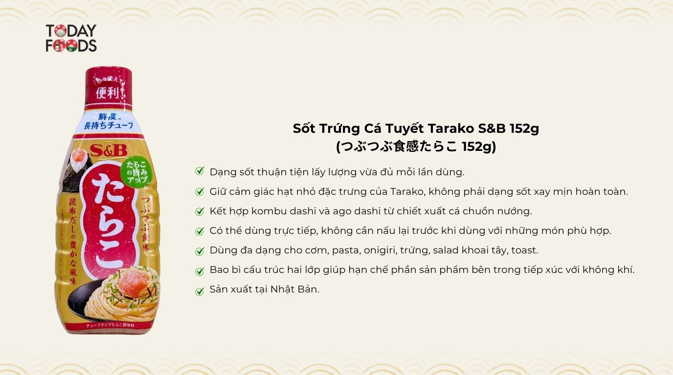 Ưu Điểm Sốt Trứng Cá Tuyết Tarako S&B 152g