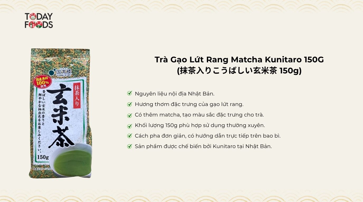 Ưu điểm Trà Gạo Lứt Rang Matcha Kunitaro 150G
