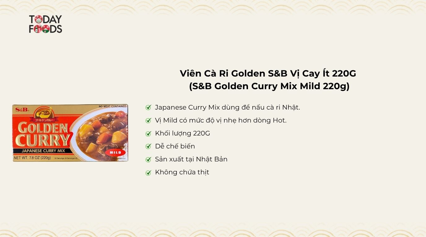 Viên Cà Ri Golden S&B Vị Cay Ít 220G 