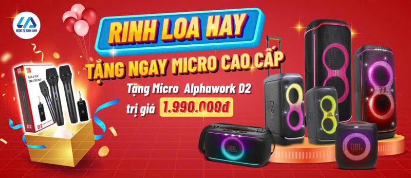 Khuyến mãi hấp dẫn tại Điện tử Linh Anh - Mua loa JBL Partybox tặng ngay micro Alpha Works D2