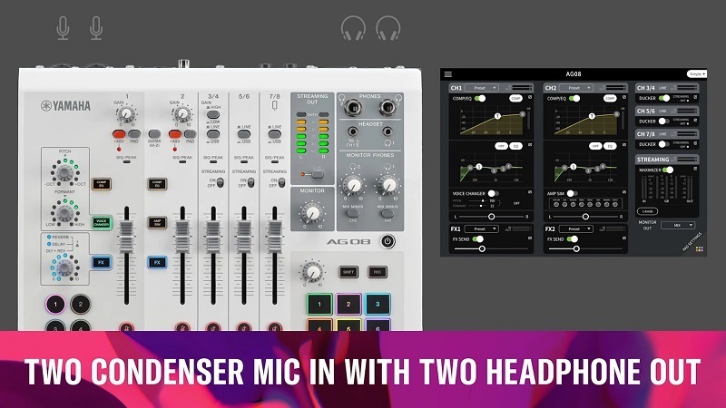 2 condenser mic cho headphone trên mixer ag08