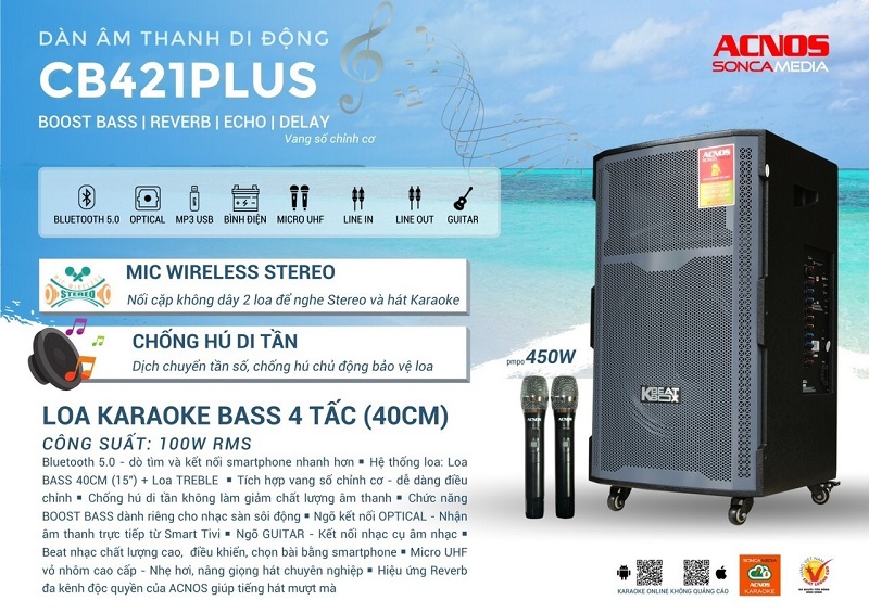 Dàn karaoke di động ACNOS CB421PLUS với âm thanh bùng nổ