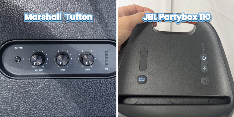 so sánh bảng điều khiển của marshall tufton vs jbl partybox 100