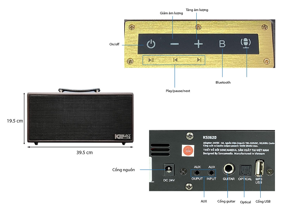 Thông số kỹ thuật loa karaoke Acnos KS362D