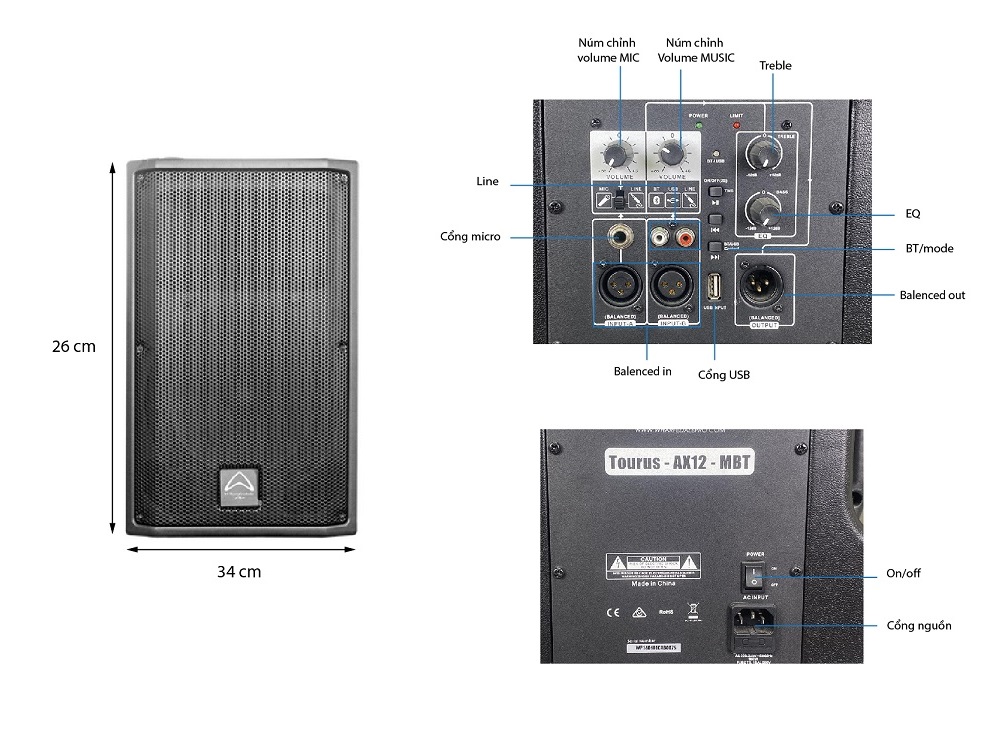 Thông số kỹ thuật loa Tourus AX12-MBT