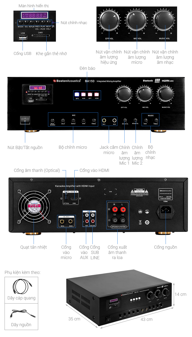 Amply Boston Acoustics BA150 thông số kỹ thuật