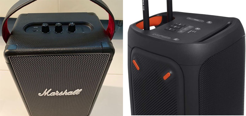 so sánh chất liệu jbl partybox 310 vs marshall tufton