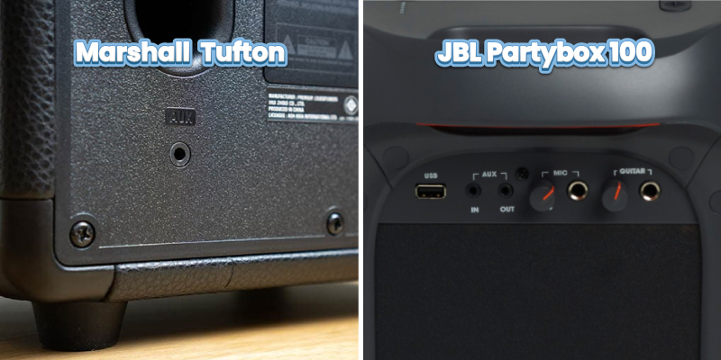 so sánh cổng kết nối của marshall tufton vs jbl partybox 100