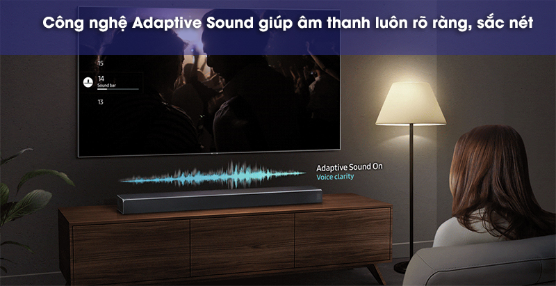 công nghệ adaptive sound trên loa thanh samsung hw q90r