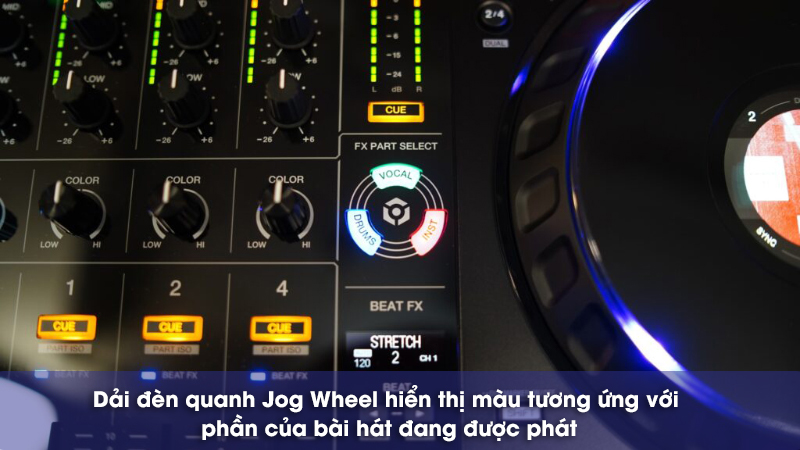 dải đèn trên job wheel hiển thị màu theo nội dung đang được phát