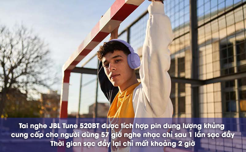 thời lượng pin của tai nghe jbl tune 520bt