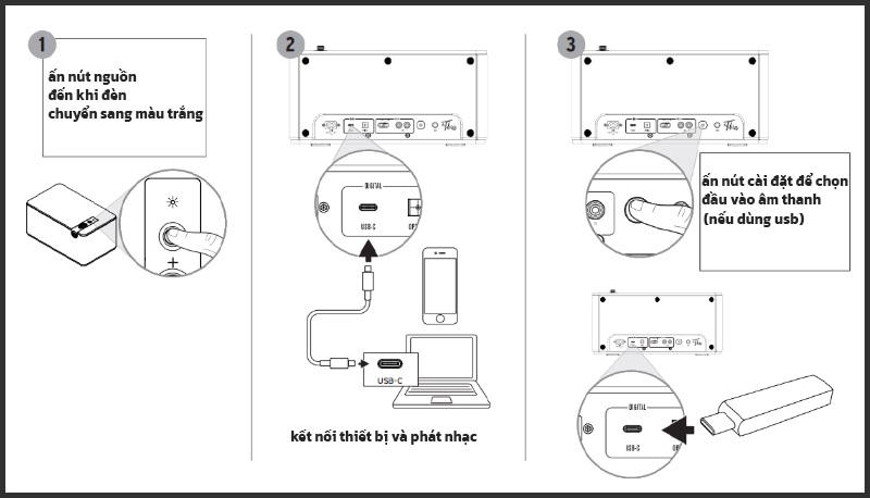 cách kết nối usb-c loa klipsch the three plus