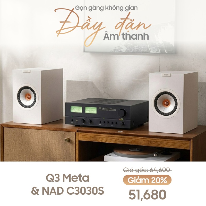khuyến mại combo giải trí gia đình: Loa KEF Q3 Meta + amply NAD C3030S