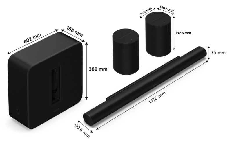 kích thước arc ultra + sub 4 + era 100