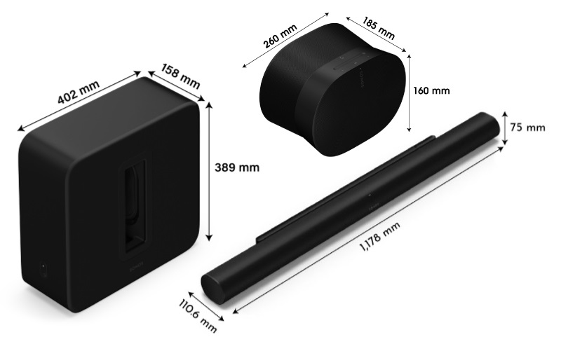 kích thước arc ultra + sub 4 + era 300
