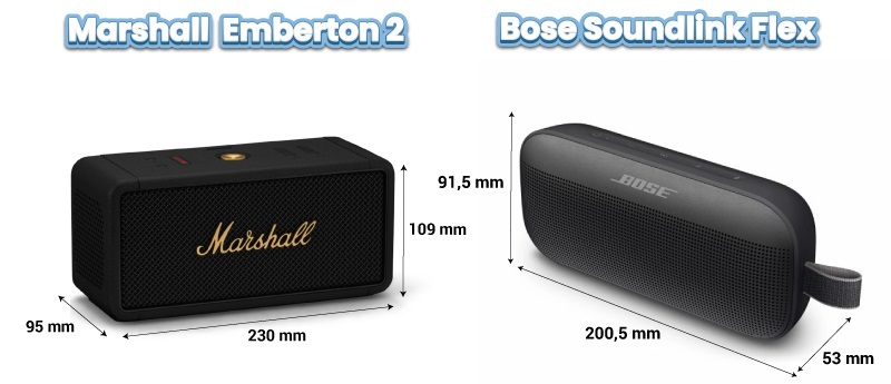 kích thước của Marshall Emberton vs Bose Soundlink Flex 